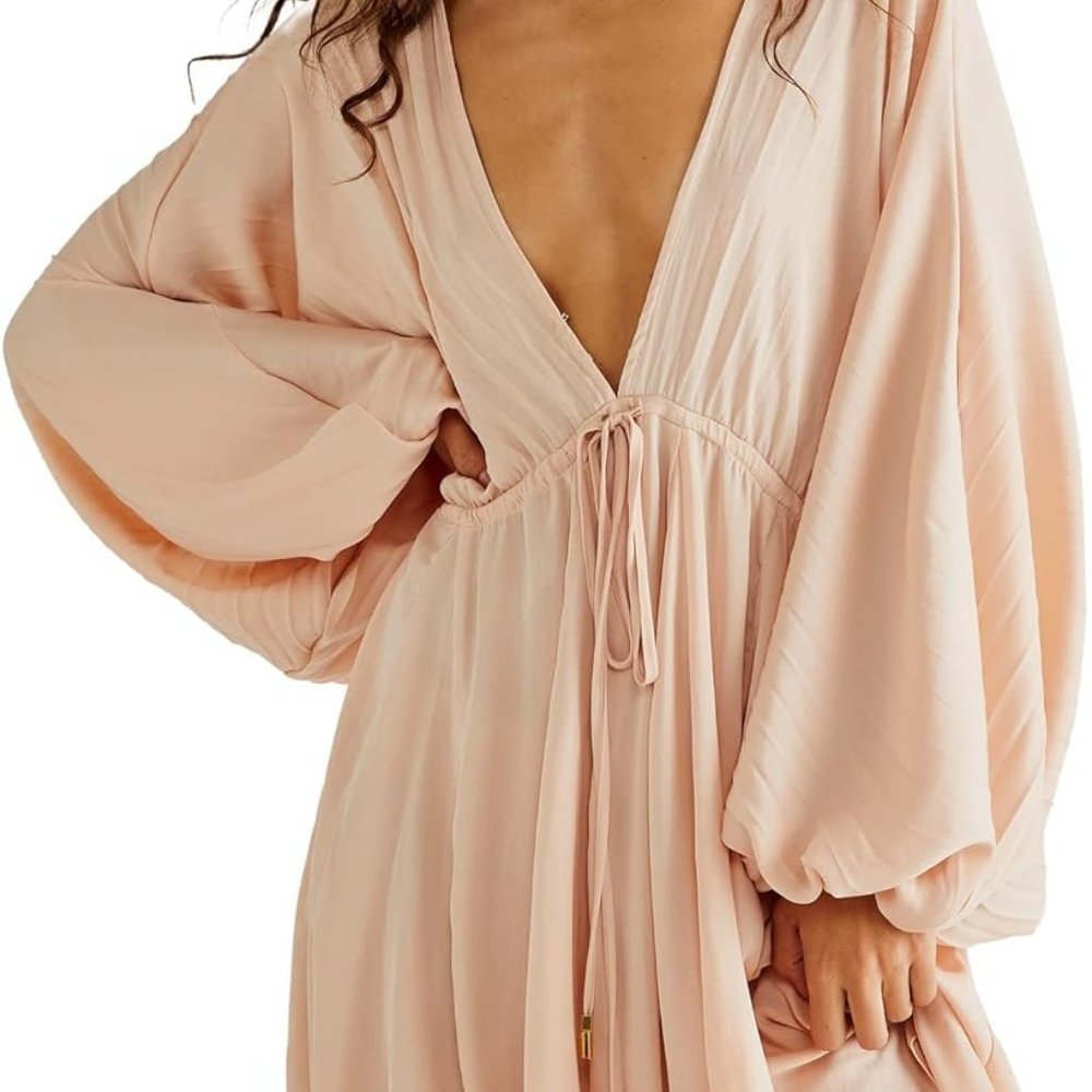 Free People Blush Pink Deep V Mini Dress